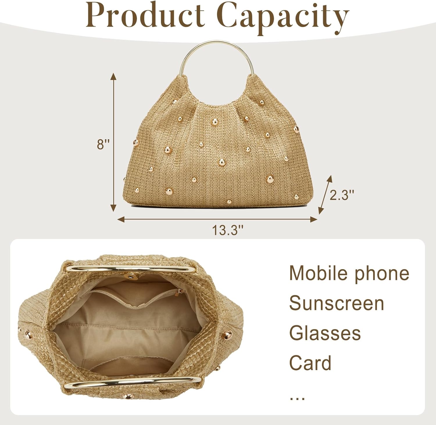 Straw Woven Beach Bag 2026 Summer Beaded Top Handle Handbag Raffia Evening Purse Wedding Clutch Vacation Tote Wristlet Bag