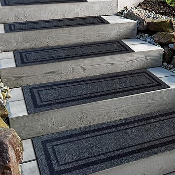 Aucuda 6pcs 8.5" x 30" Stair Treads for Dogs on Wooden Steps, Gray Border.