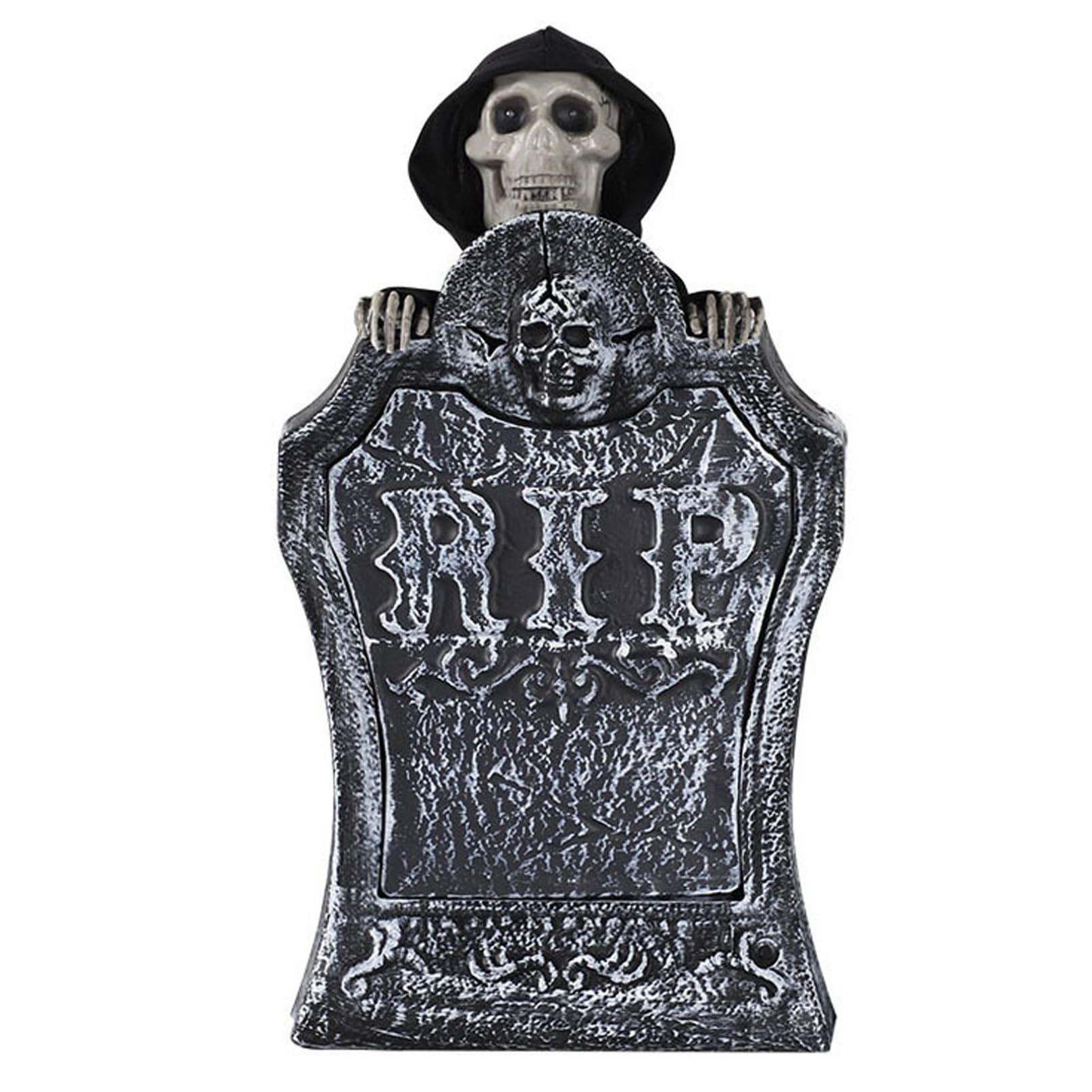 Halloween Animatronics Halloween Tombstones with Rise-Fall Zombie with Red Eyes and Creepy Voice Sound-Activated Spooky Props for Haunted House Decor..