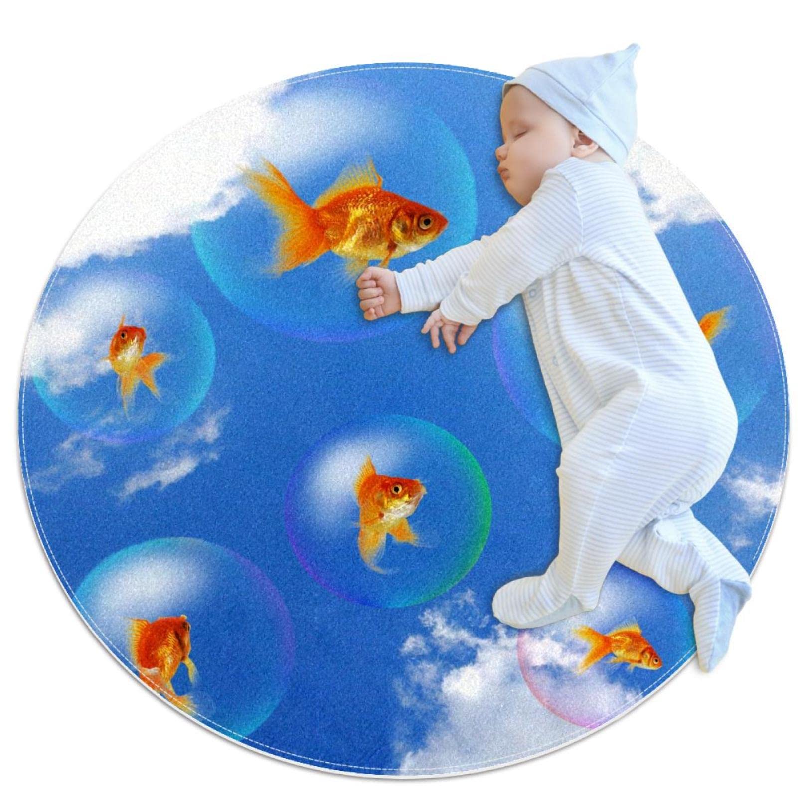 Tapis poisson rouge tapis de jeu rond enfants filles garçons 80x80cm