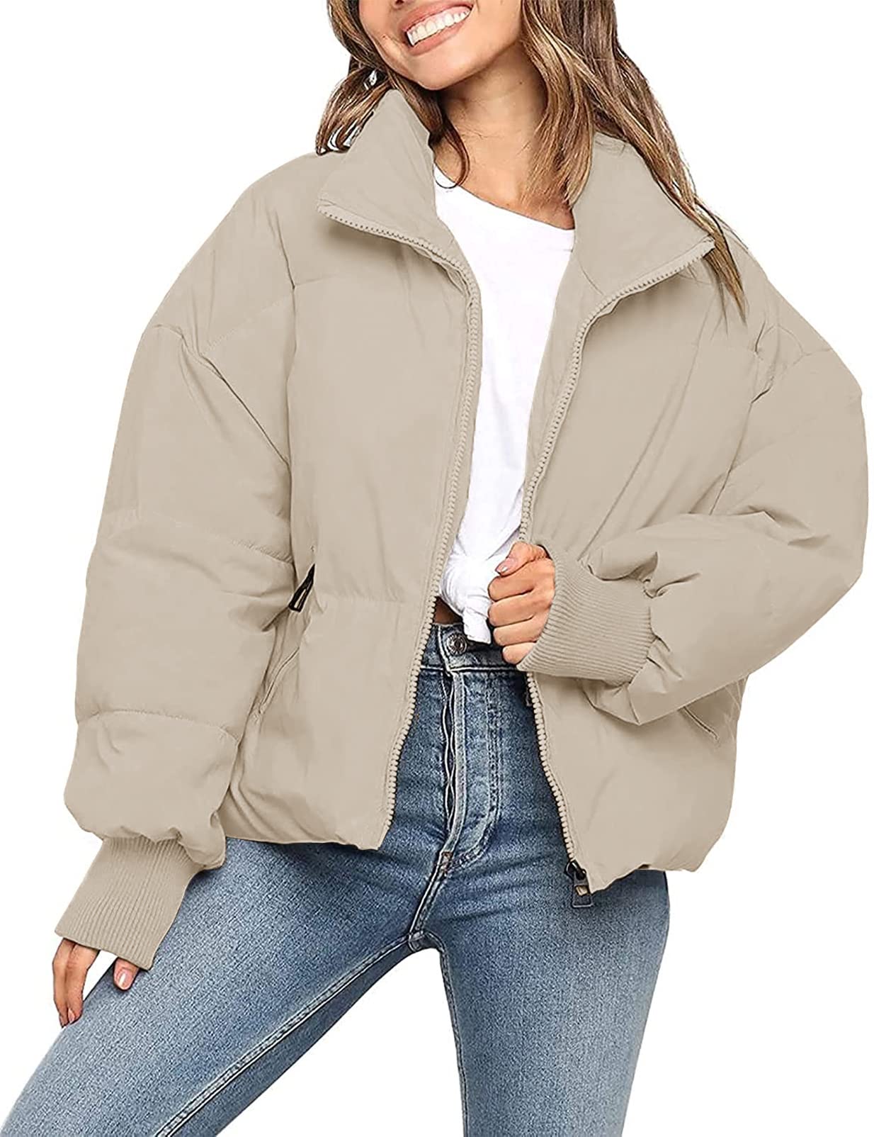 Womens Long Sleeve Quilted Baggy Winter Puffer Jacket Winter Coat