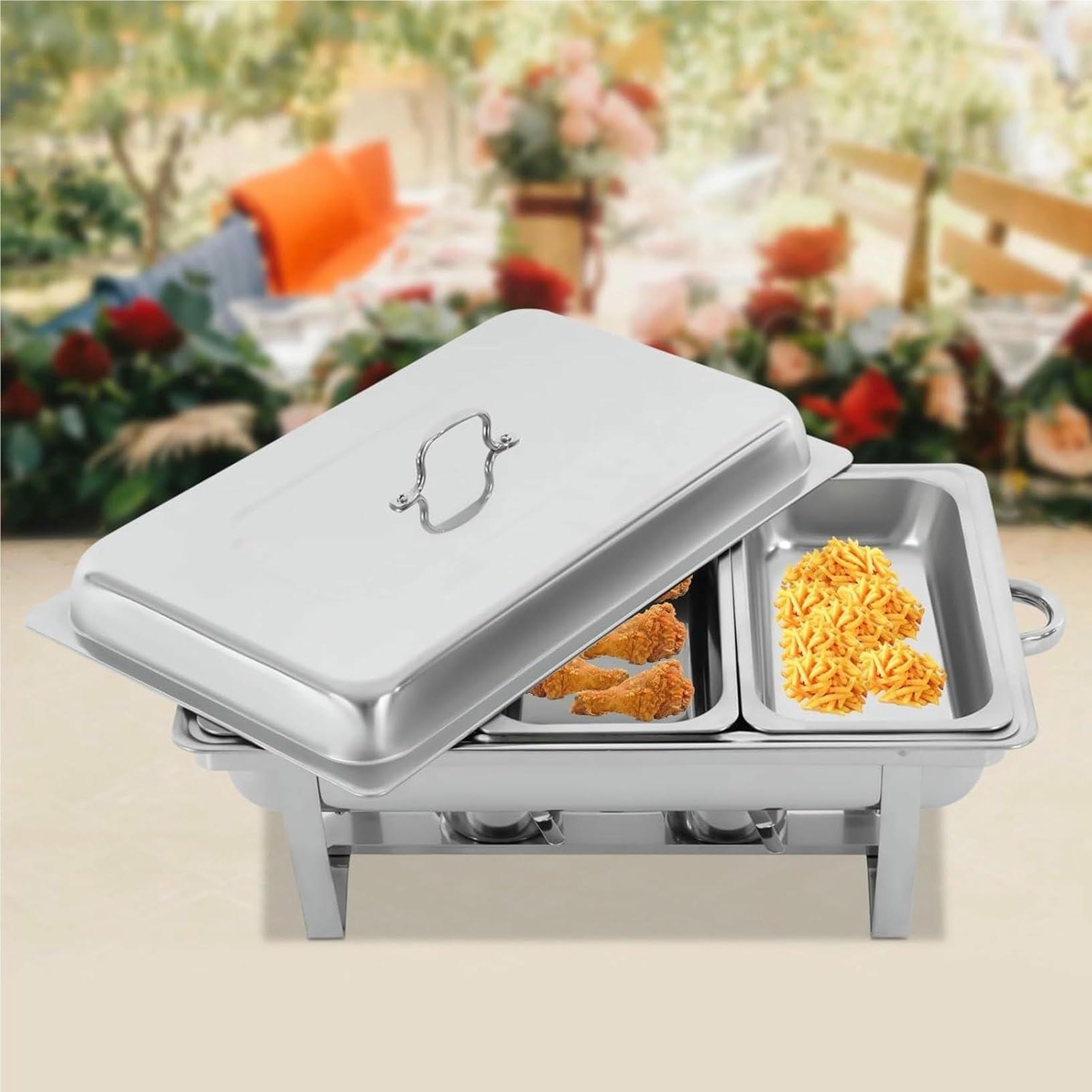 Juego de platos rectangulares de 3 compartimentos, bandeja para servir buffet con calefacción y refrigeración para fiestas, reuniones y banquetes, calentador de alimentos duradero y elegante
