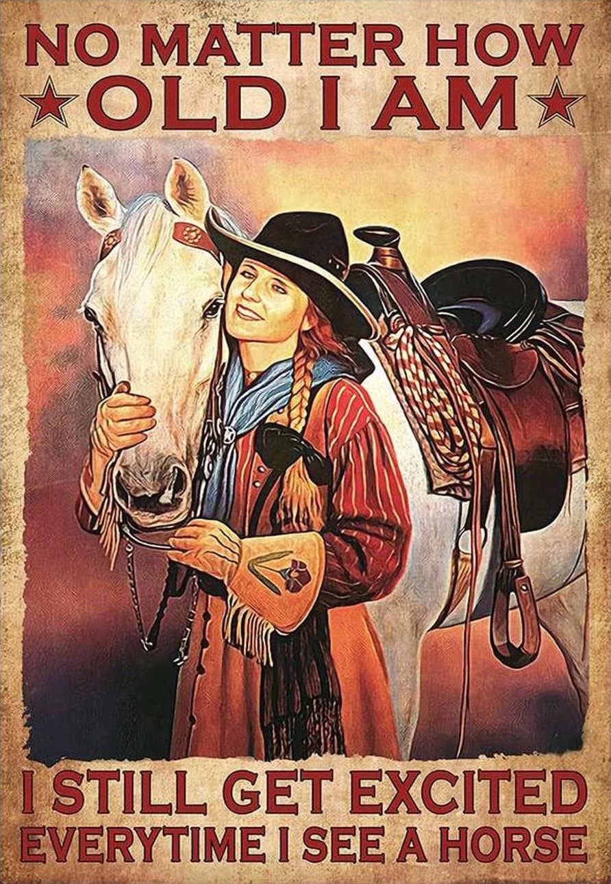 Cowgirl and Horse Metal Tin Sign,Vintage Wall Decor Retro Art Sign Funny Decor for Home Bar Pub Cafe Farm Room Metal Poster 8x12 Inch