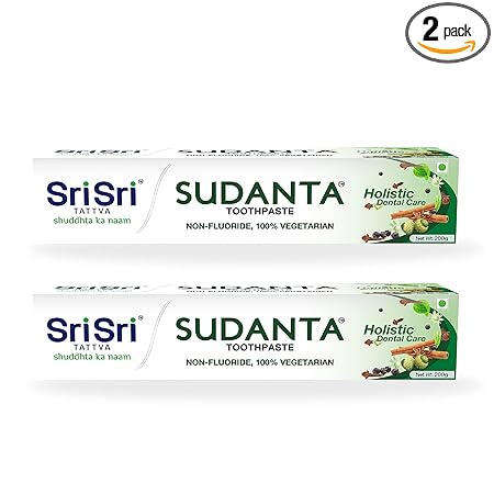 Sri Sri TATTVA shuddhta ka naam Sudanta Herbal Oral Care Toothpaste - All Natural, Fluoride Free Tooth Paste with Cloves, Cinnamon, Bakul & More - 200g (Pack of 2), for Kids and Adults