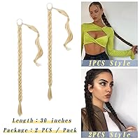 Vista 41 de BARSDAR Extensión de Cola de Caballo Trenzada de 30 Pulgadas de Largo - Extensiones de Cabello de Cola de Caballo Trenzada Rubia Recta Envolvente
