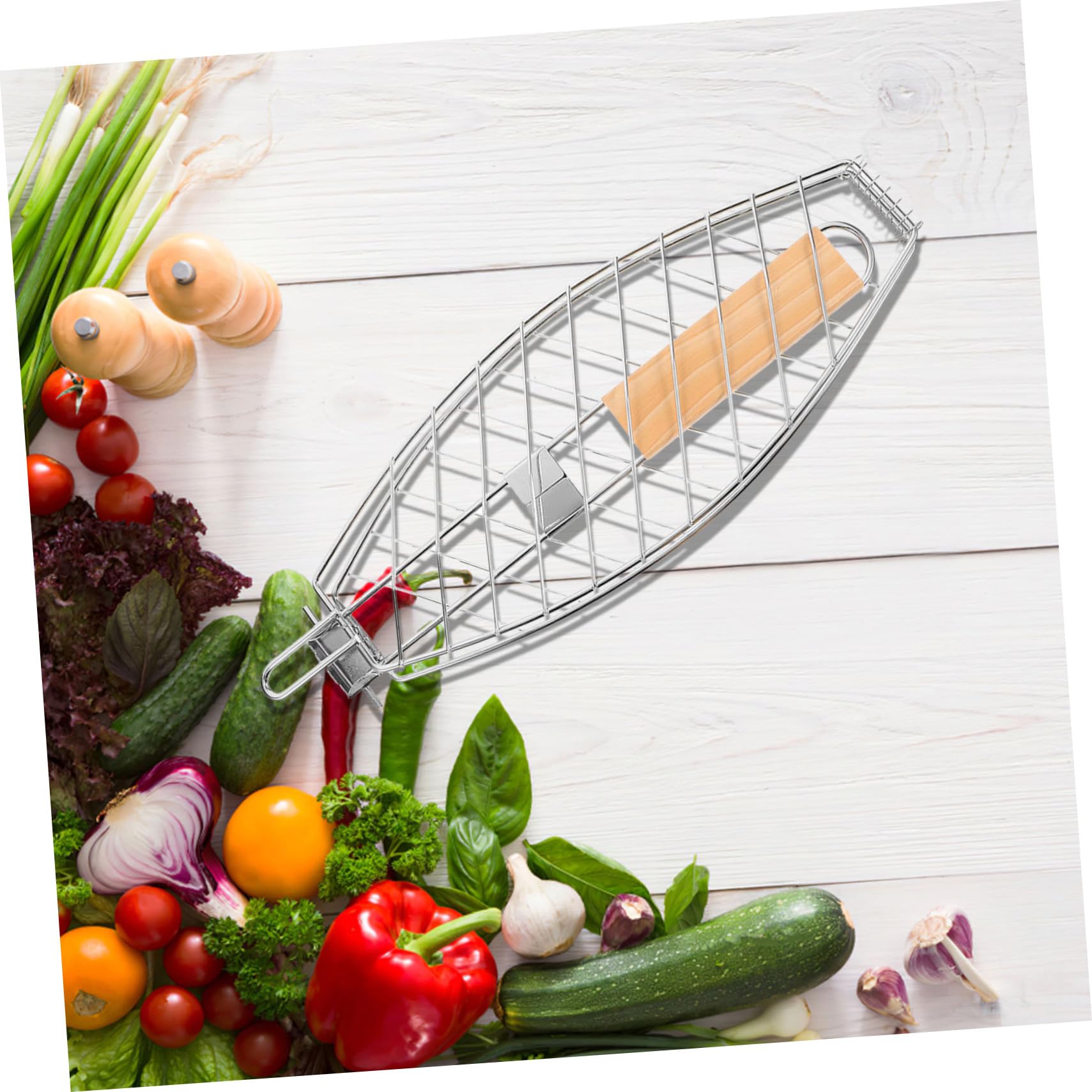 Set di 2 griglie pieghevoli per barbecue, in acciaio inox, manico resistente al calore, cestino multiuso per pesce e carne, facile da usare per cucinare all'aperto