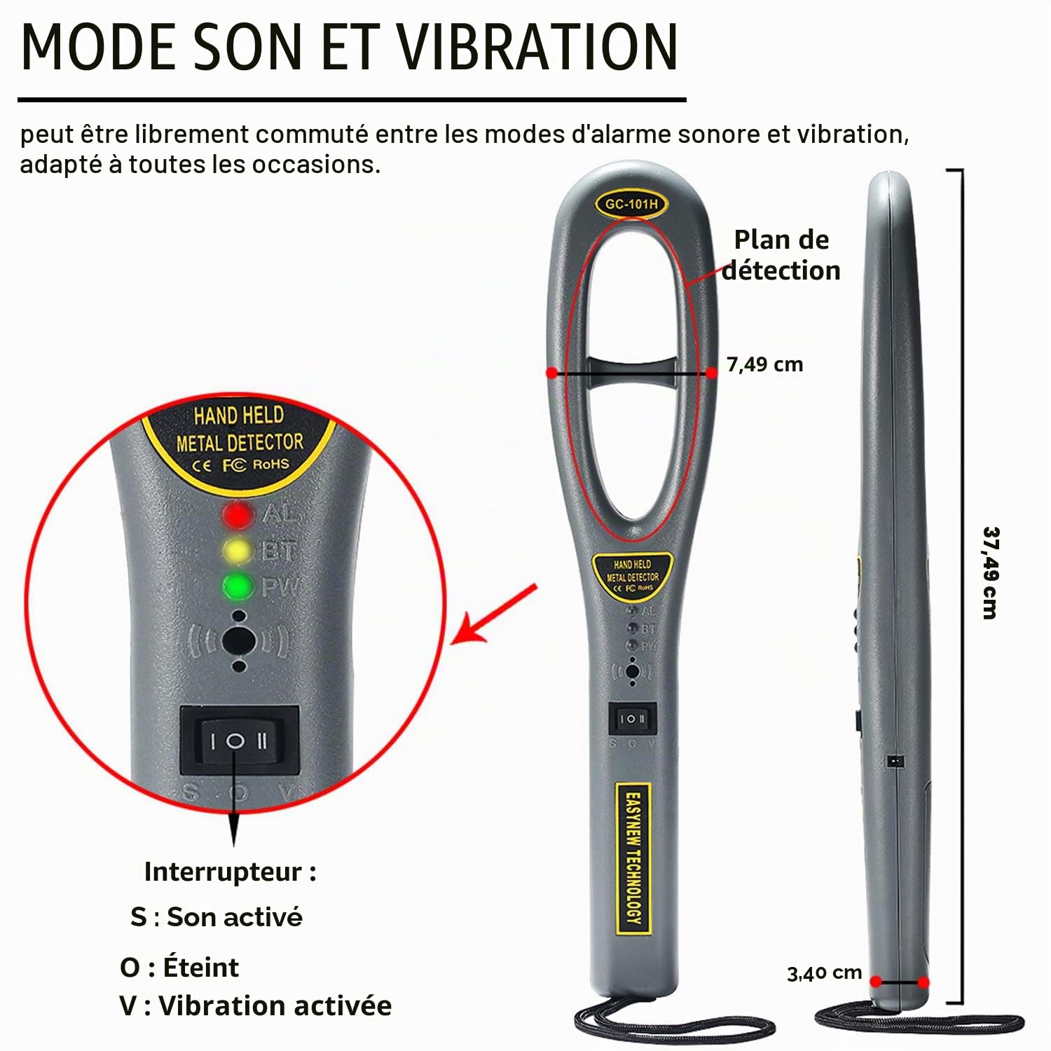 Détecteur de Métaux,V·RESOURCING main-Détecteur Métaux Portable avec Haute Sensibilité pour occasions importantes,métro, parc