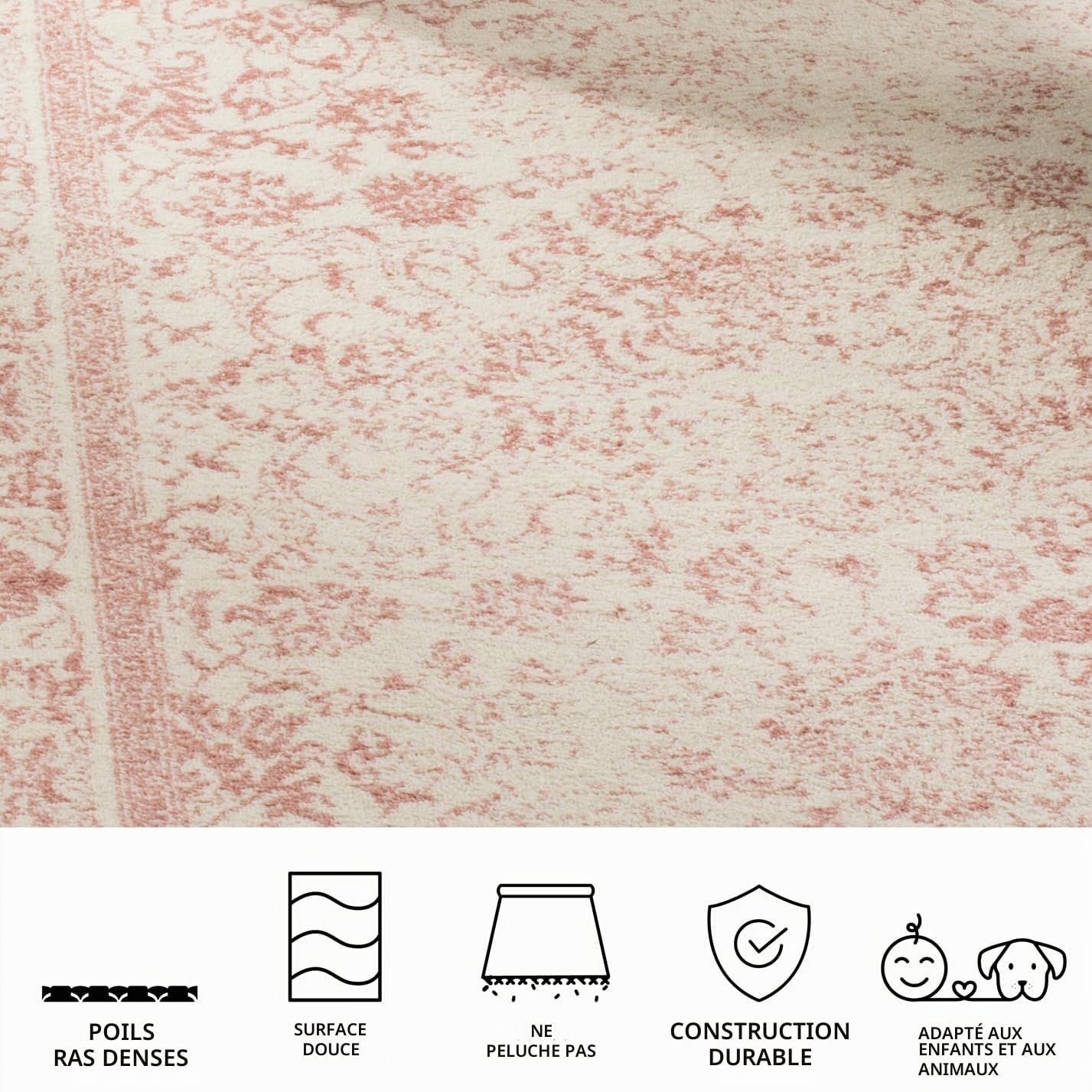 SAFAVIEH Tapis 183 x 274 cm - Adirondack Collection - Transitionnel Design, Ivoire & Rose, Mélange Synthétique Entretien Facile, Idéal pour Salon, Chambre, Bureau