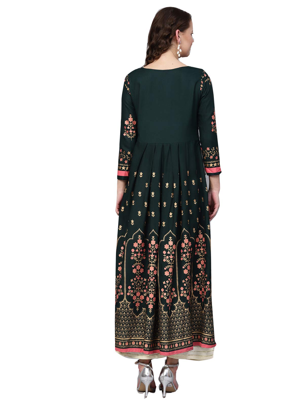 Ishin Women's Rayon Green Printed Anarkali Kurta