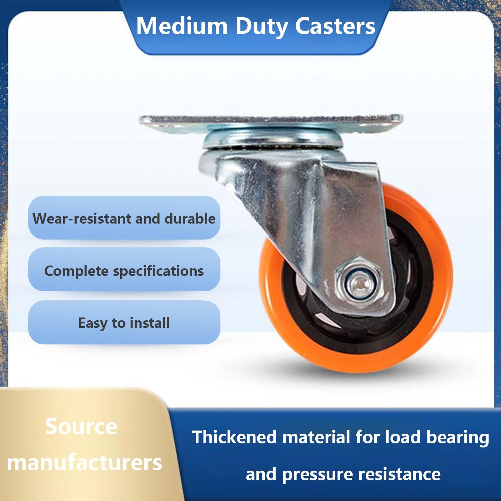 Ruote Industriali 6 Pollici Set 4 Ruote Girevoli 6 Pollici WIEYUNN - Poliuretano Silenzioso Con Freni Per Carrelli Ruote Girevoli Con Freno Doppio Blocco - Foto 2