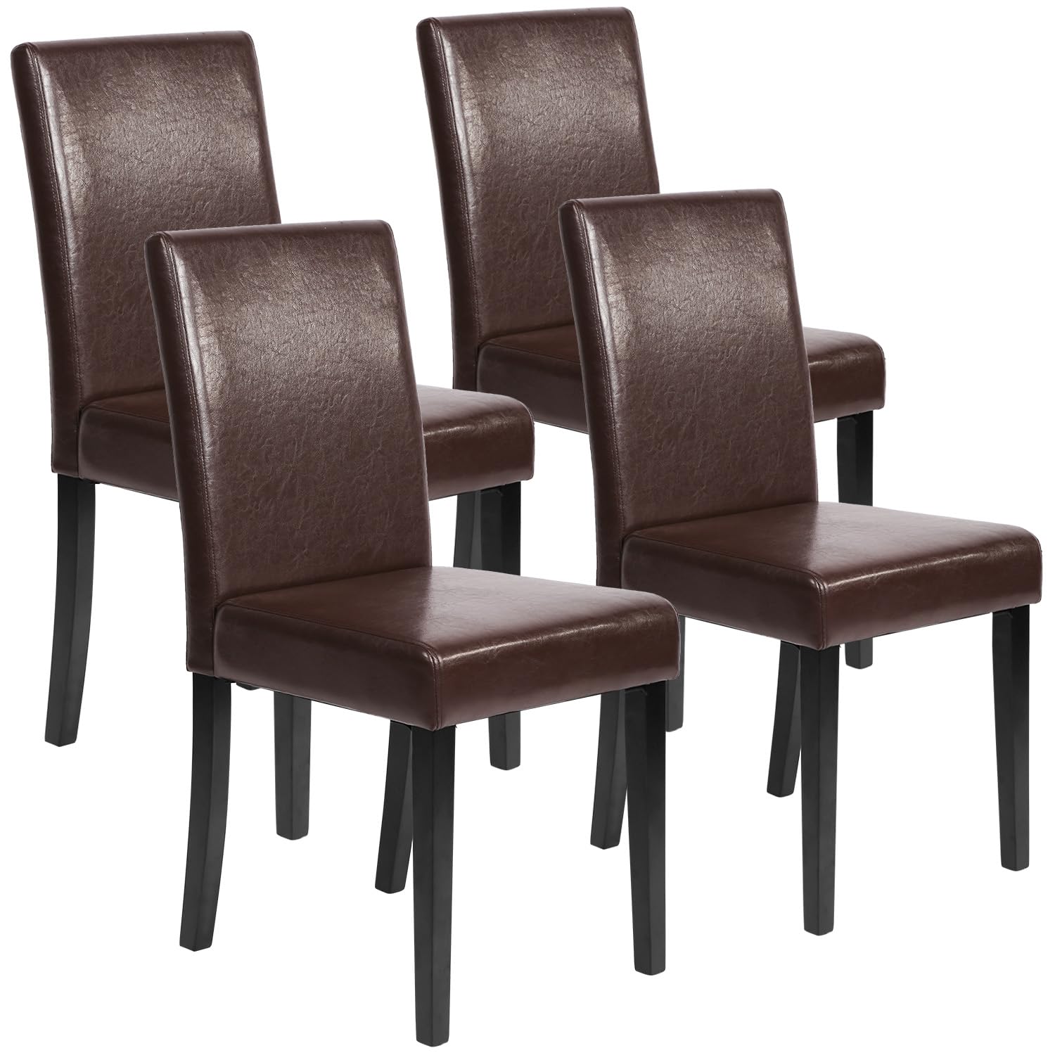FDW Dining Chairs Set of 4, Dining Room Chairs Kitchen Chairs,Side PU Cushion Chairs with Waterproof Surface and Wood Legs,for Kitchen Restaurant and Living Room,Leather Brown