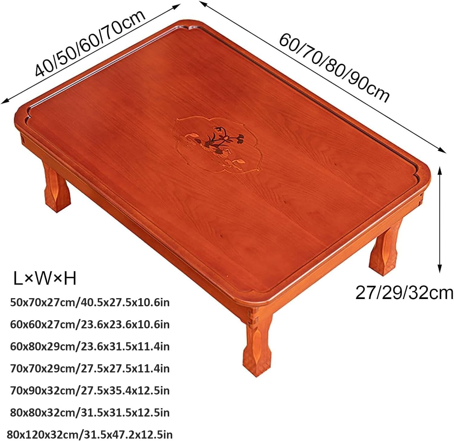 DUY Tavolo da pavimento pieghevole in legno, tavolino basso giapponese portatile con gambe pieghevoli, tavolo da tè tatami per cena, scrivania per laptop, soggiorno (anatra mandarino, 60 x 80 x 29)