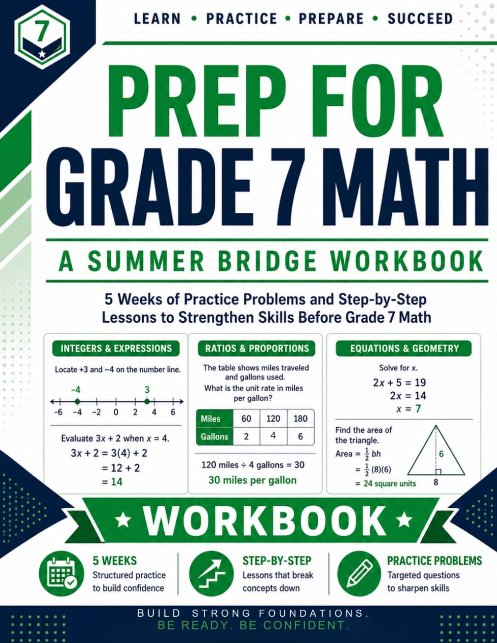 Prep For Grade 7 Math | A Summer Bridge Workbook: 5 Weeks of Practice Problems and Step-by-Step Lessons to Strengthen Skills before Grade 7 Math (Prep Math Workbook by Sam)