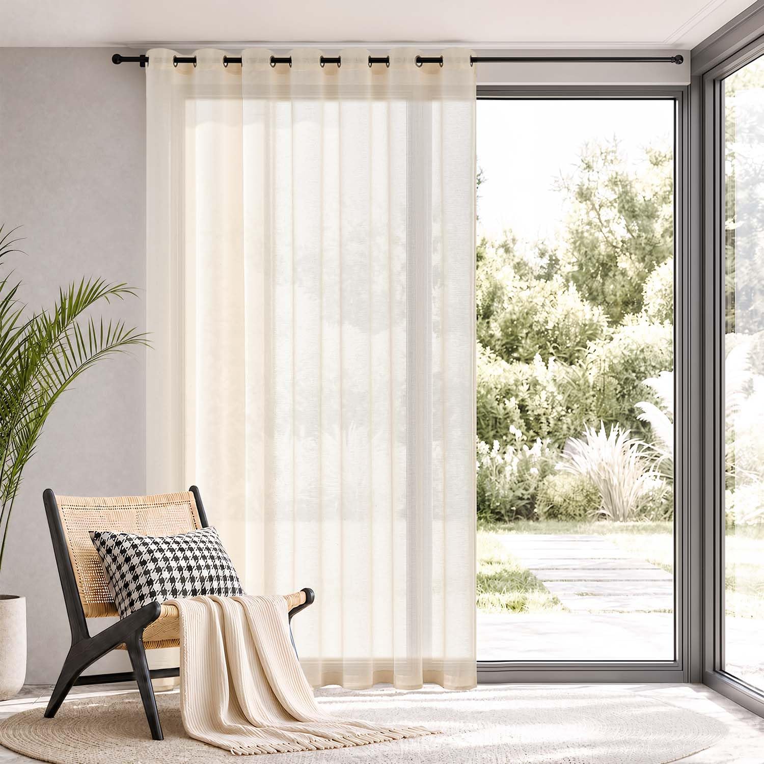 TOPICK Linen Look Net Curtains, 1 PCS Sheer Voile, W100 xL84, Light Beige — image 1