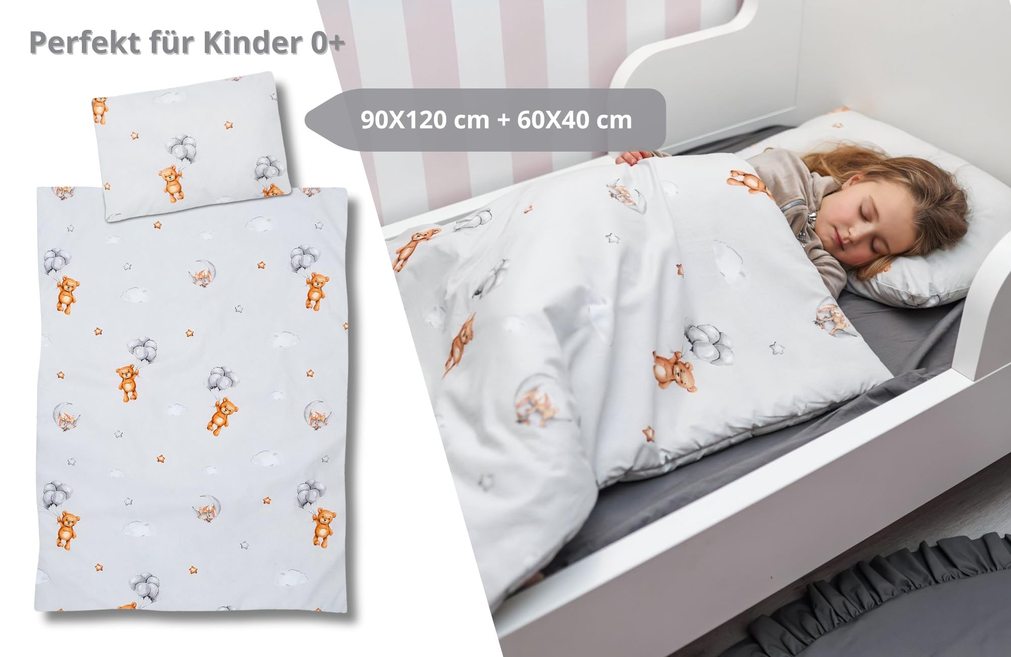Totsy Baby Trapunta per bambino cotone 90x120 - piumono culla neonato set Imbottitura per piumone 90 x 120 cm con cuscino 40 x 60 cm per ragazzi e ragazze Orsi di peluche