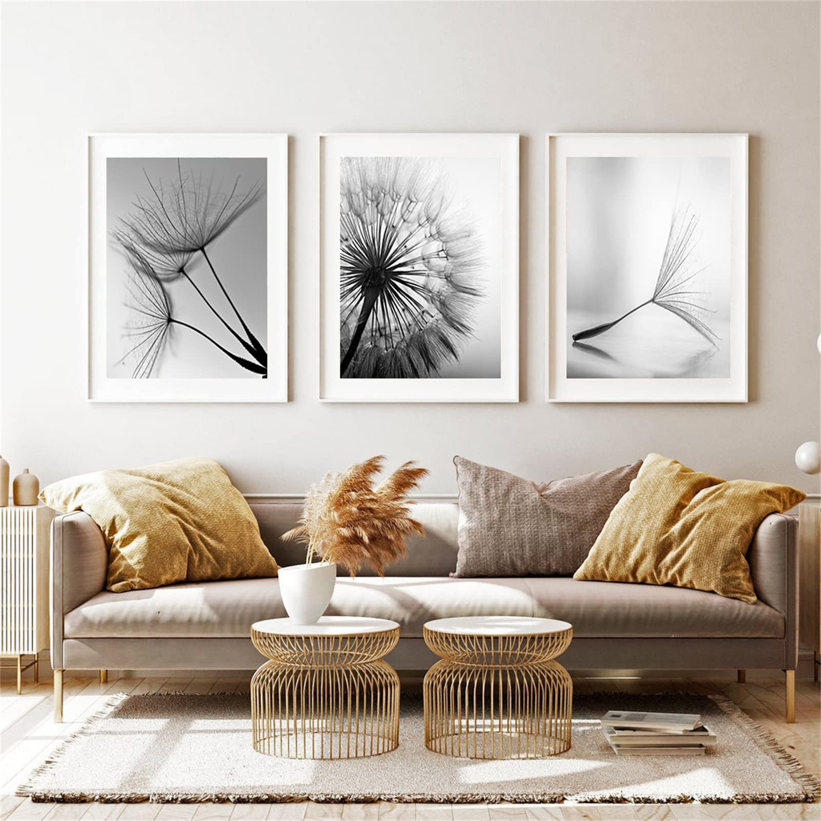 TROYSINC Set di 3 poster di design da parete, fiore di campo senza cornice, stampa su tela, poster d'arte in bianco e nero per la decorazione del soggiorno (50x70cm)