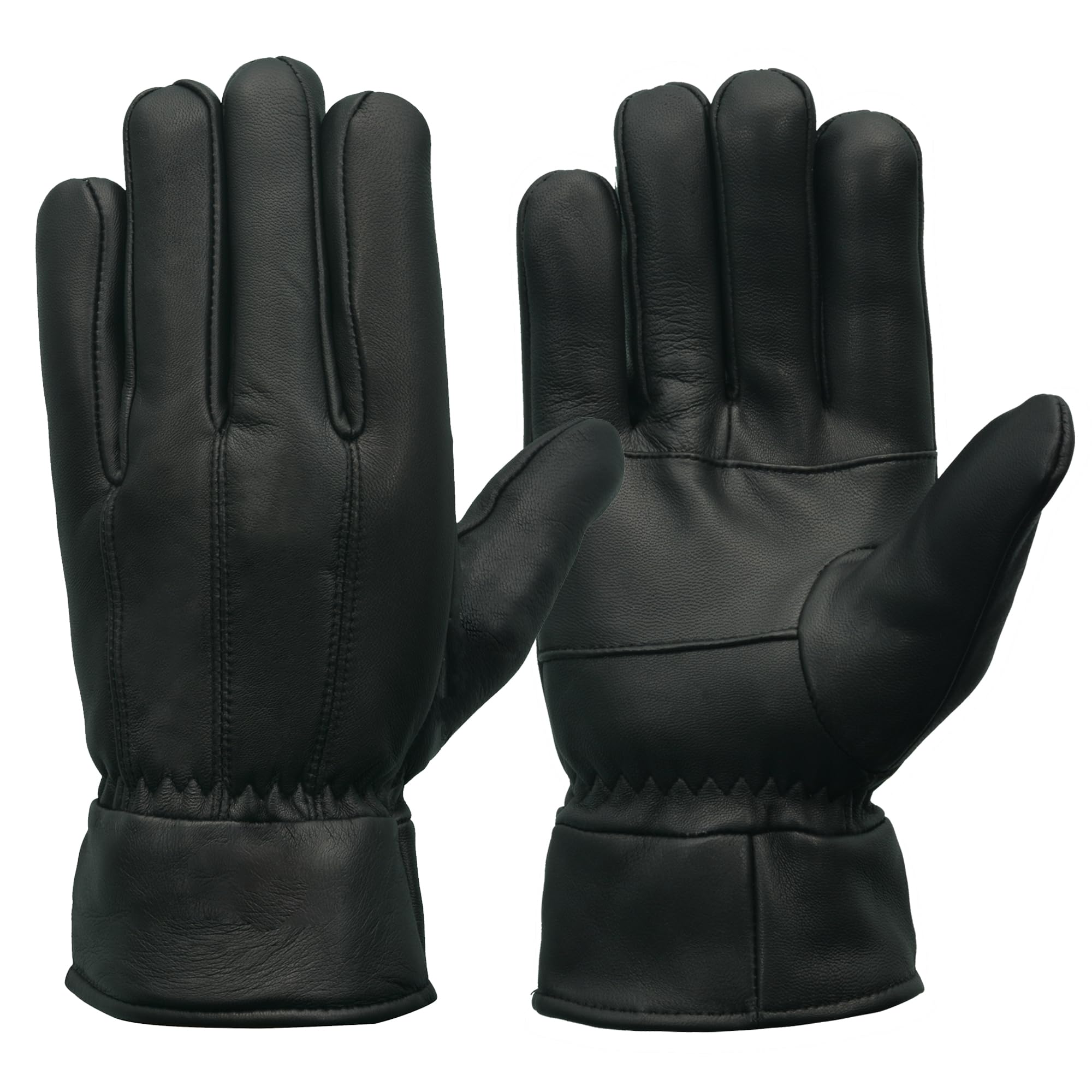 The AMA LOOK Men’s Soft Nappa Sheepskin Warm Winter Leather Gloves Fleece Lining Thinsulate Gloves (Black, XXL)
