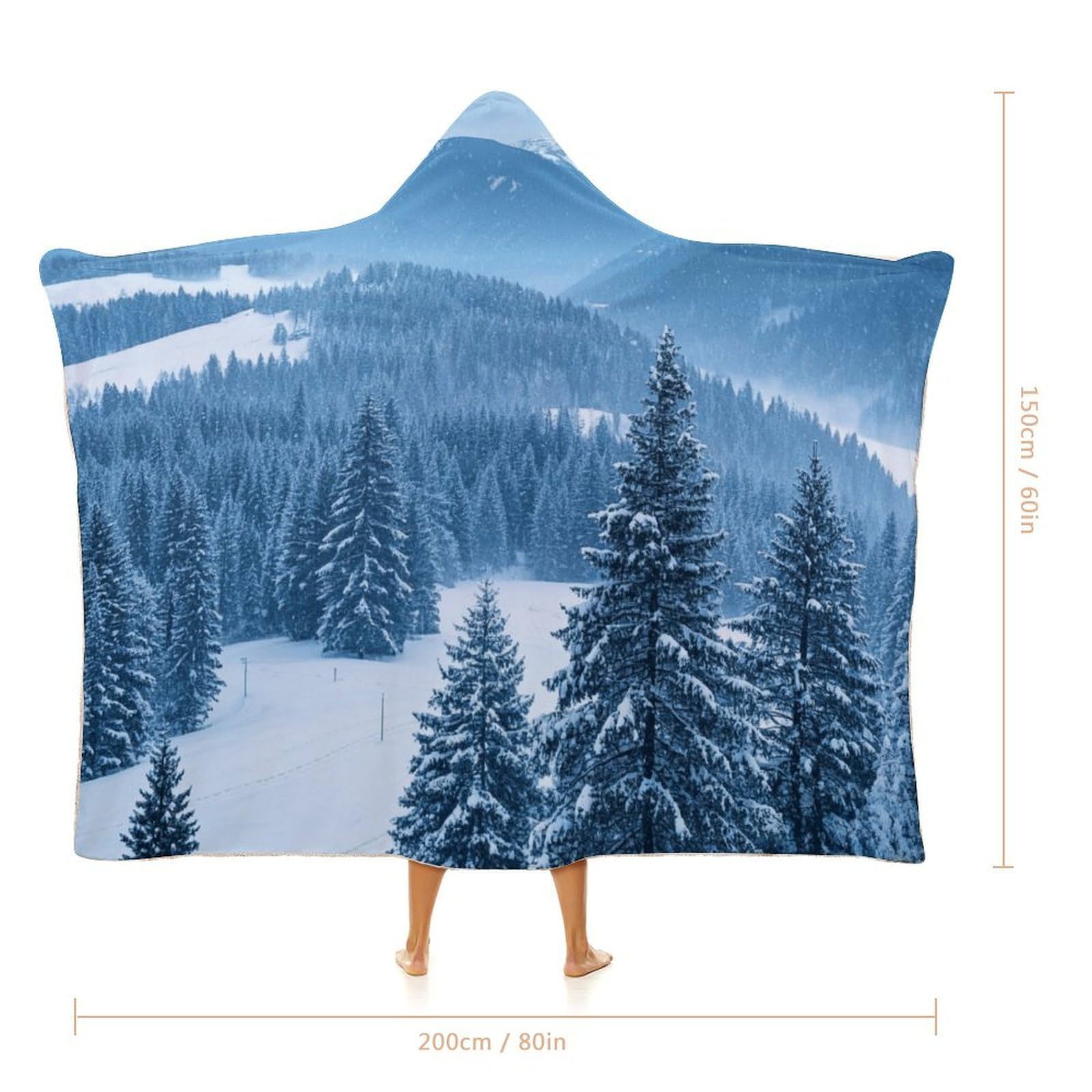 Manta poncho envolvente de gran tamaño, suave y cálida, manta para adultos, manta de pino, nieve, montaña, sudadera con capucha