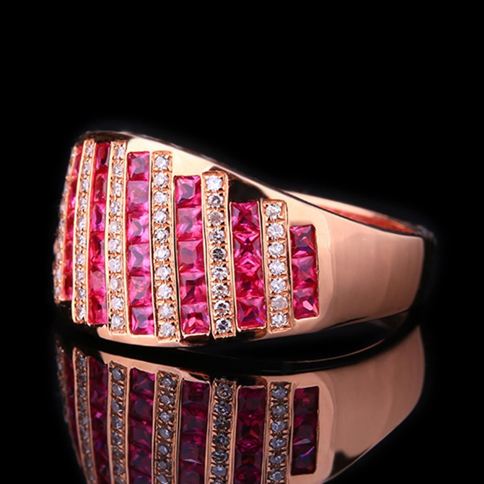 Daesar Anillo Boda para Mujer con Cuadrado con Rubí Creado de 0.97ct y Moissanita, Oro Rosa 9K/14K/18K, Anillos de Alianza Oro Rosa
