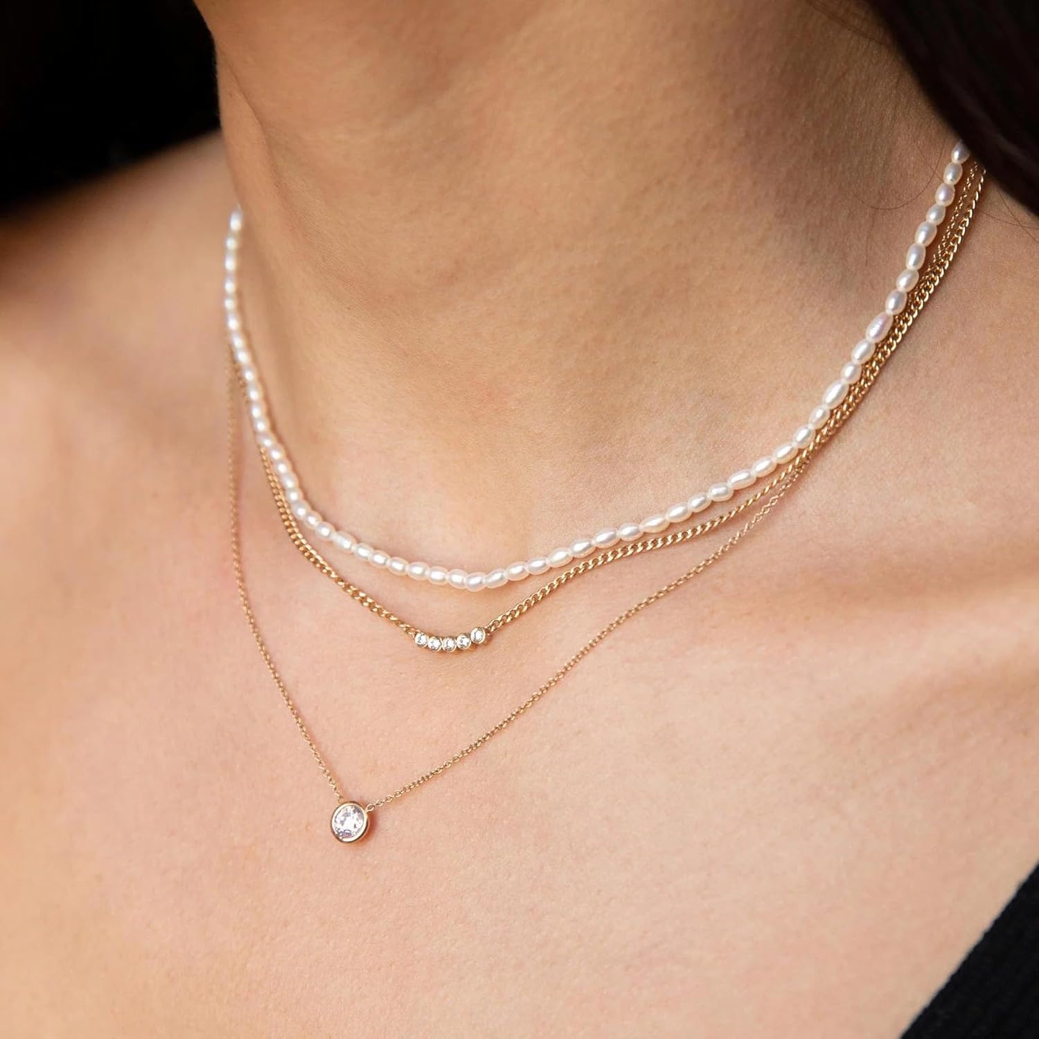 Pearl Necklace for Women and Girls, Handmade 14” Choker with Tiny White Freshwater Pearls, Silver Clasp, and 3” Adjustable Chain, Cute Trendy Layered Necklaces - Image 7