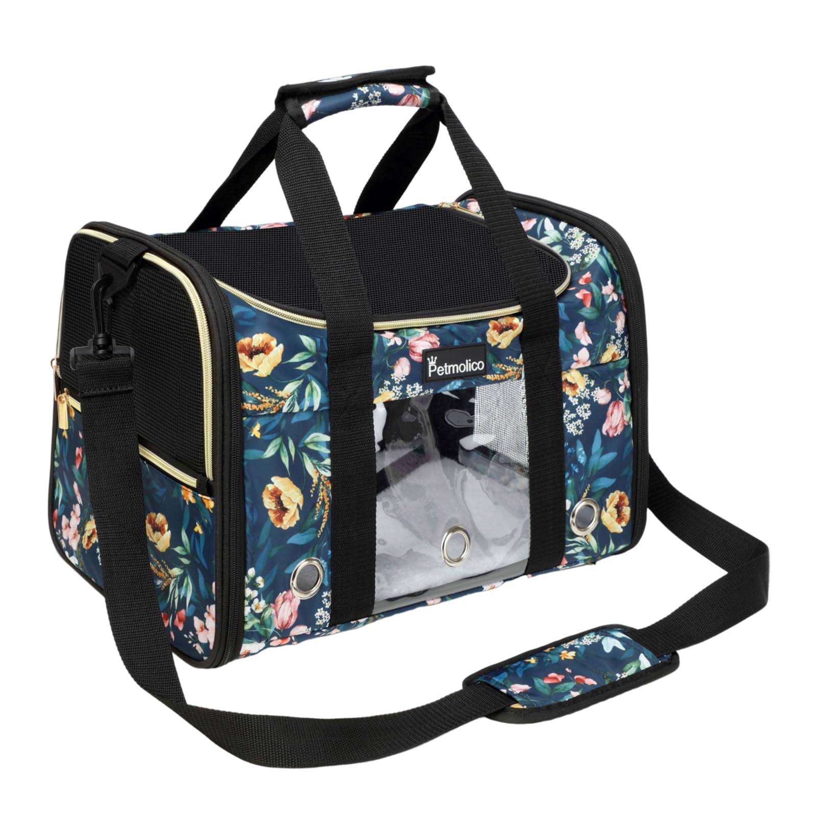 Sac de transport chat 7,3 kg bleu avec fenêtres en maille
