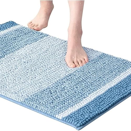 Miniatura 2 de 1 pieza de alfombras de baño de felpilla extra suaves, tamaño de 20 x 32 pulgadas, diseño de rayas atrevidas, color azul piedra, felpa, tacto suave,