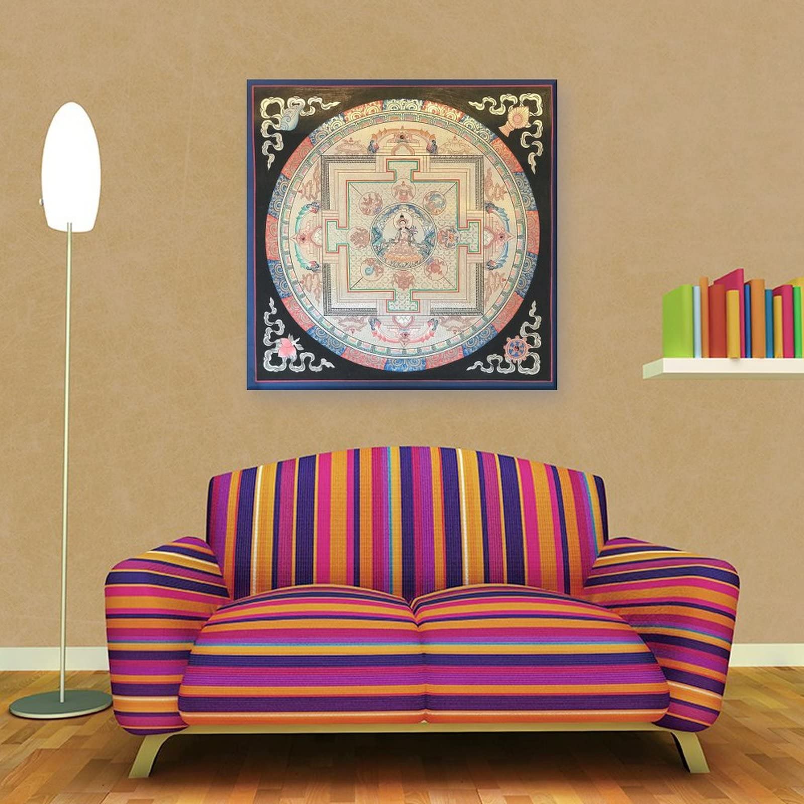 Poster su tela con mandala tara bianco con 8 simboli di buon auspicio buddismo religione meditazione, poster da parete arte moderna per la casa, 50 x 50 cm