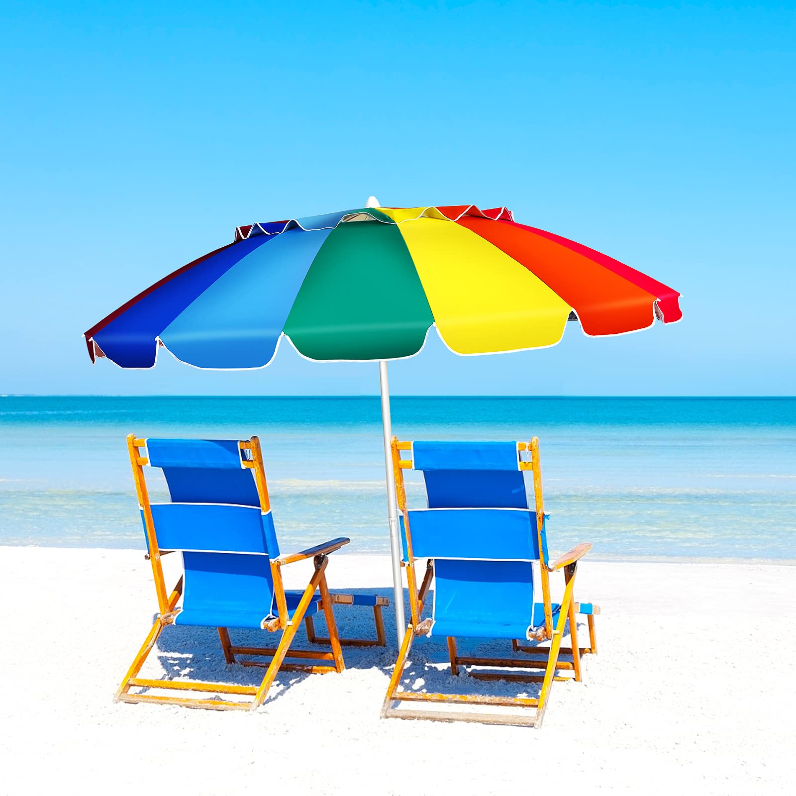 Giantex Sobrilla de Playa, Diámetro de 220 cm, con Bolsa de Transporte y Ancla, Sombrilla Redonda con Protección Solar UV50 +, Sombrilla para Jardín, Terraza, Mercado