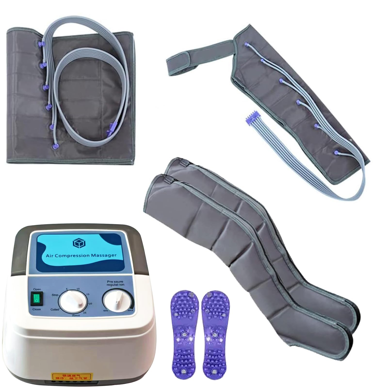 pneumatisch Beinmassagegerät mit Luftkompression, 6 Kammer Lymphdrainage Kneading Massage für Arm Taille Bein Entspannung - mit Timer & Einstellbarer Druck (6 Kammern