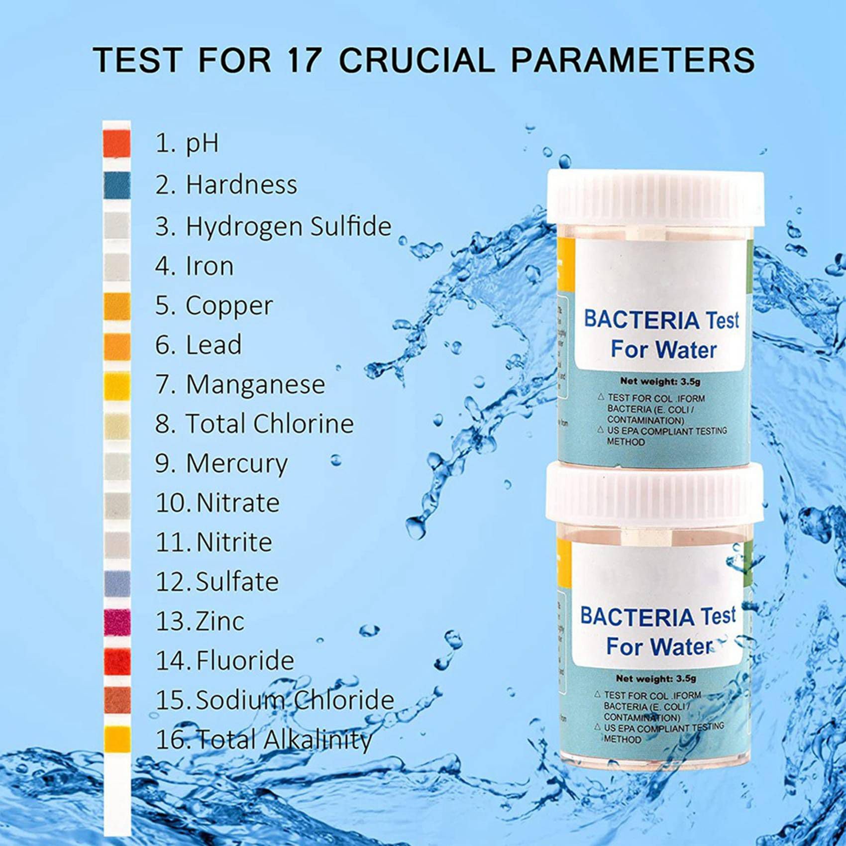 4X Kit Completo per il Test 'Acqua 17 In 1 per La Casa, 100 Strisce + 2 Kit per il Test 'Acqua per il Test Facile 'Acqua Potabile, PH,