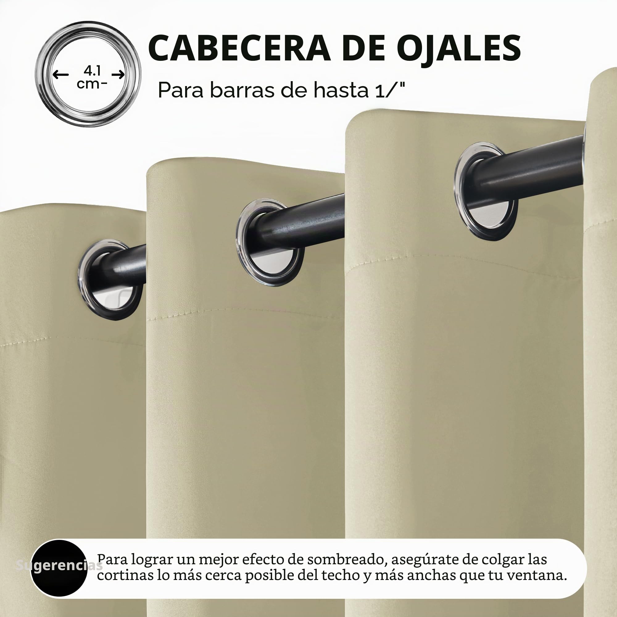 Deconovo Cortinas Salon Opacas 100% con Anillas, Cortinas Térmicas Aislantes Frío y Calor, Cortinas Modernas para Dormitorio con Reverso Negro, 2 Paneles, 140x260 cm, Beige Claro