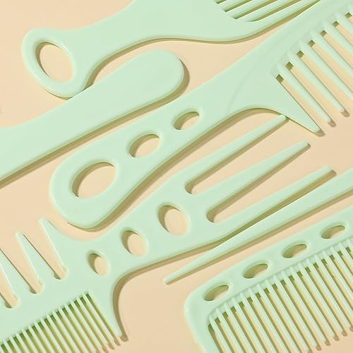 Miniatura 2 de Juego de peine desenredante de dientes anchos planos - Juego de 6 peines para peinar el cabello - Peines antiestáticos para Quiff, Pompadour,