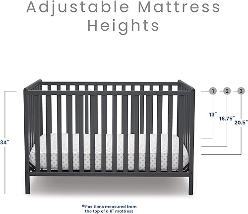 Miniatura 9 de Delta Children Heartland - Cuna convertible 4 en 1, color gris carbón + colchón Delta Children Twinkle Galaxy de doble cara con núcleo de fibra Gris