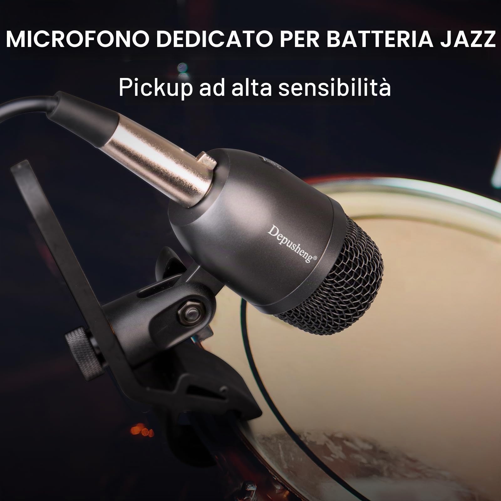 Depusheng Set microfono per batteria da 7 pezzi Con 5 microfoni dinamici a percussione e 2 microfoni a condensatore a percussione Ideale per la registrazione di strumenti e la produzione musicale