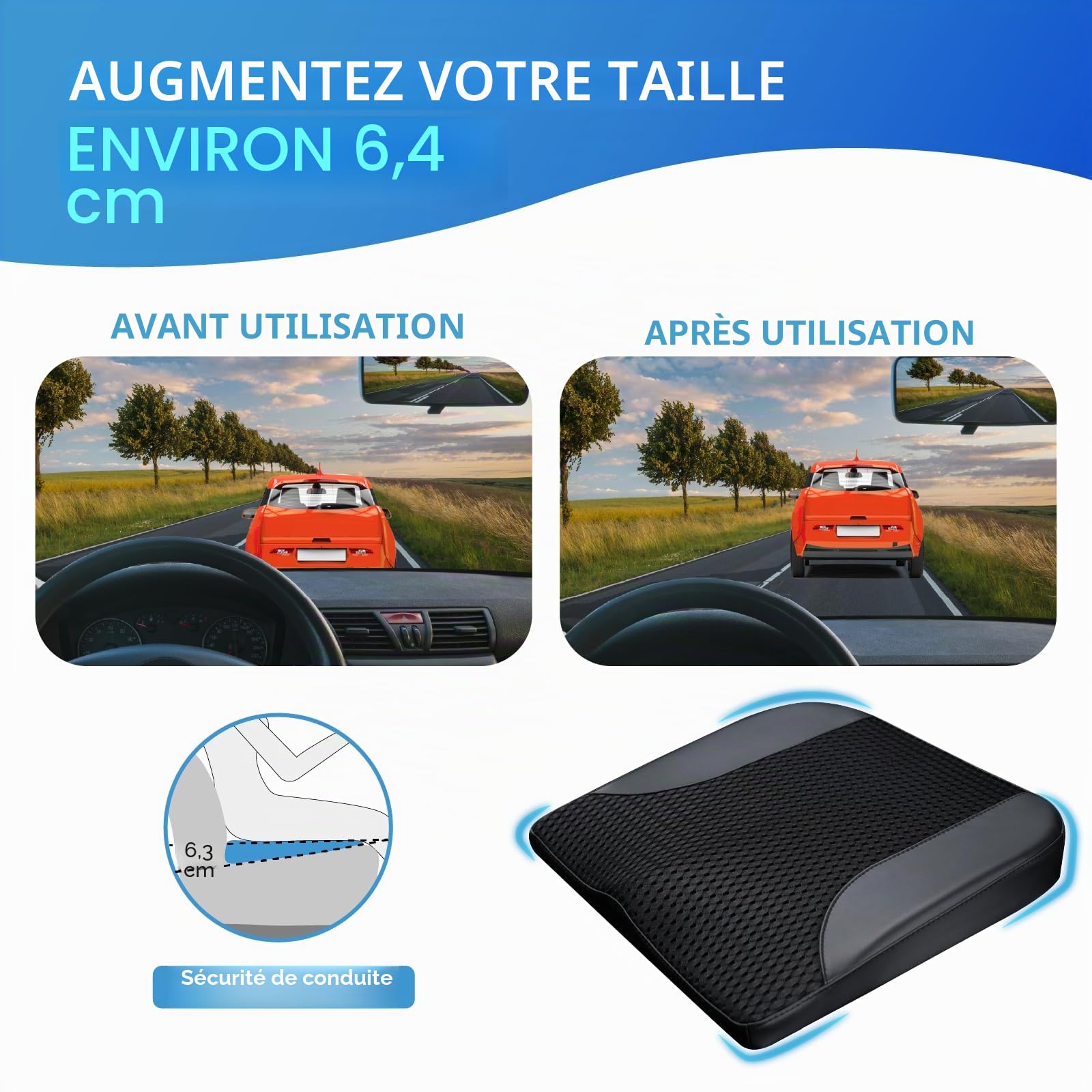 Lofty Aim Coussin Voiture, Support D’Assise Ergonomique, Assise Voiture Confort Longue Durée, Coussin Siège Auto pour Auto, Chaise de Bureau, Fauteuil Roulant - Noir