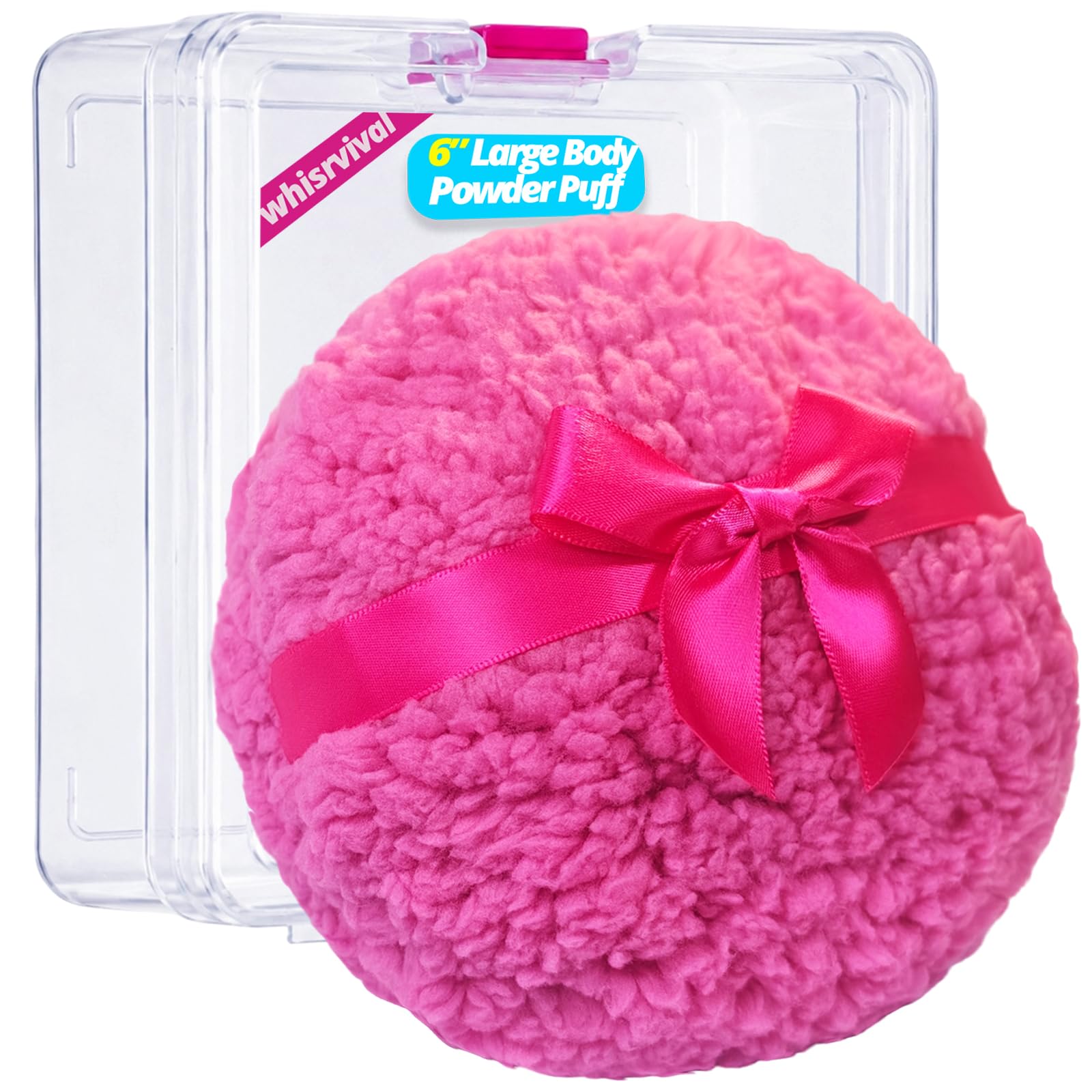 Sbuffo per cipria grande da 15,2 cm, per cipria e contenitore, applicatore rosa rosa