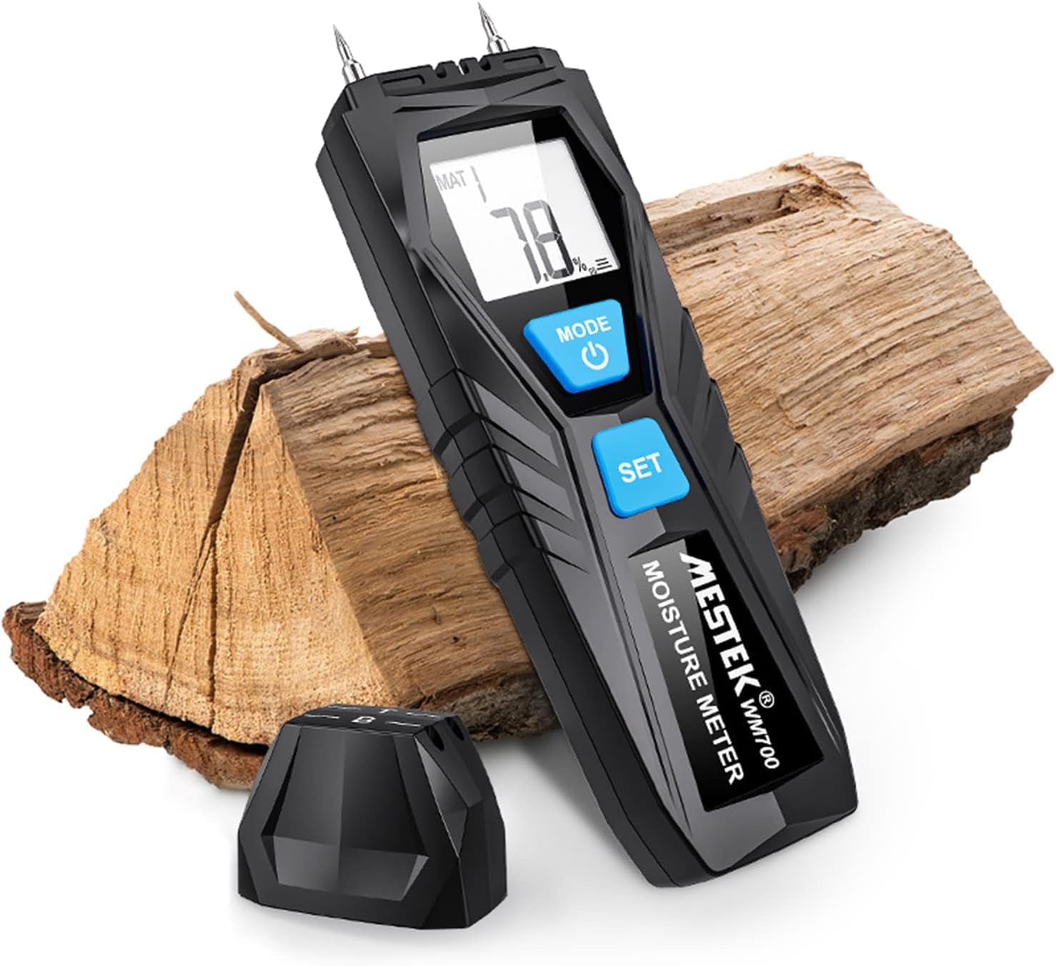 Wood Moisture Meter, Portable Moisture Meter with Sensitive Probe, Water Leak Detector and Humidity Tester for Wood, Walls, Firewood, and Building Materials – Measures Ambient Temperature and Humidity