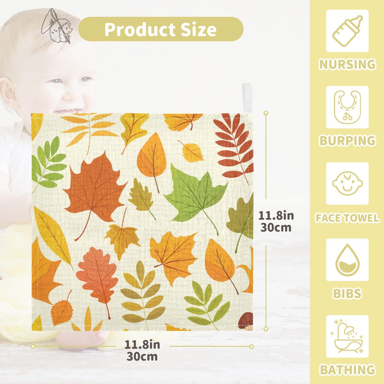 Kigai Colorful Autumn Leaves Baby Washcloths,5pcs Ultra Soft Absorbent Towel,Newborn Bath Face Towel, Natural Reusable Baby Wipes for Sensitive Skin, Baby Registry as Shower