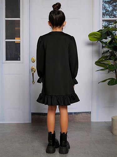 Miniatura 2 de WDIRARA Vestido de manga con volantes y cuello redondo y estampado de lazo para niña