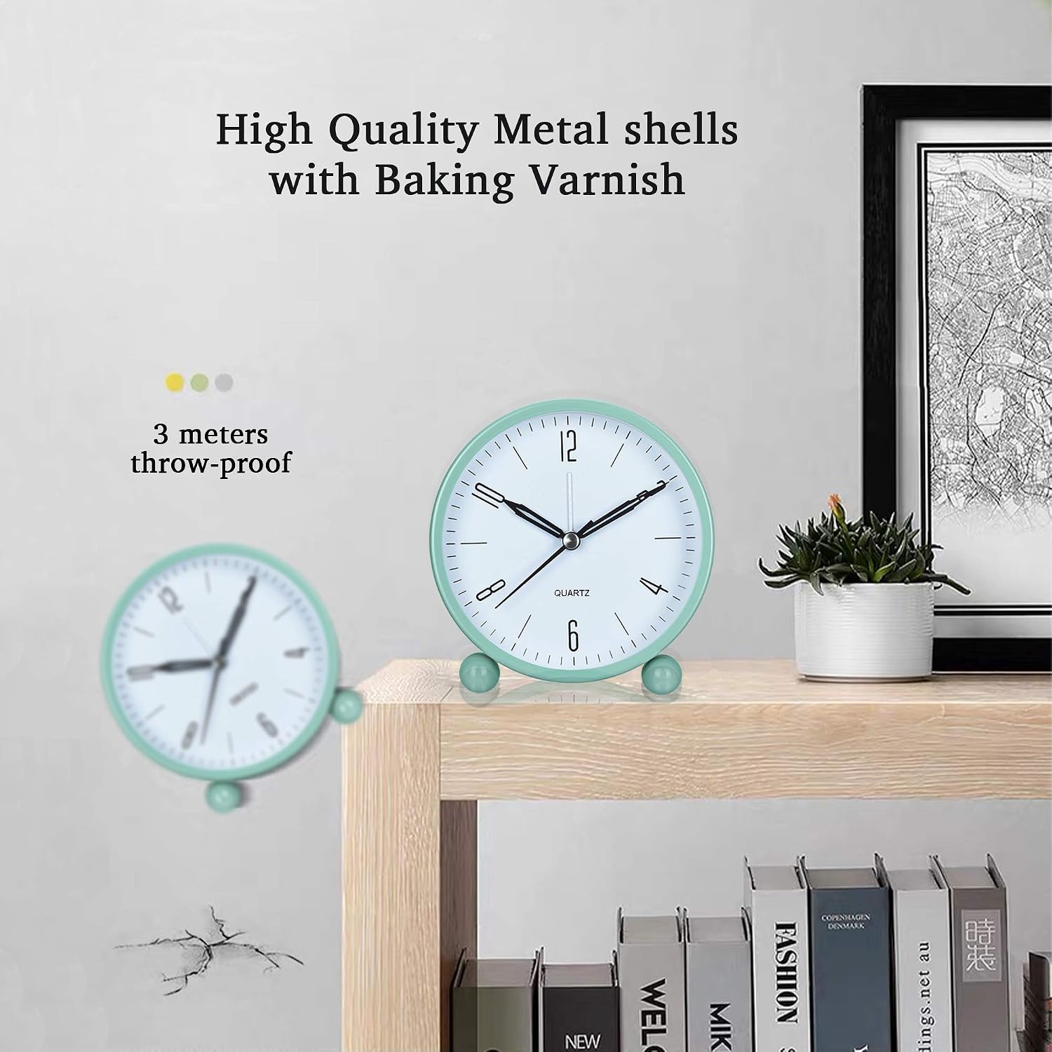 OUTWIT Analog Alarm Clock, 4 inch Super Silent Non Ticking Small Clock with Night Light, Battery Operated, Simply Design, for Bedroom, Bedside, Desk, (Green)
