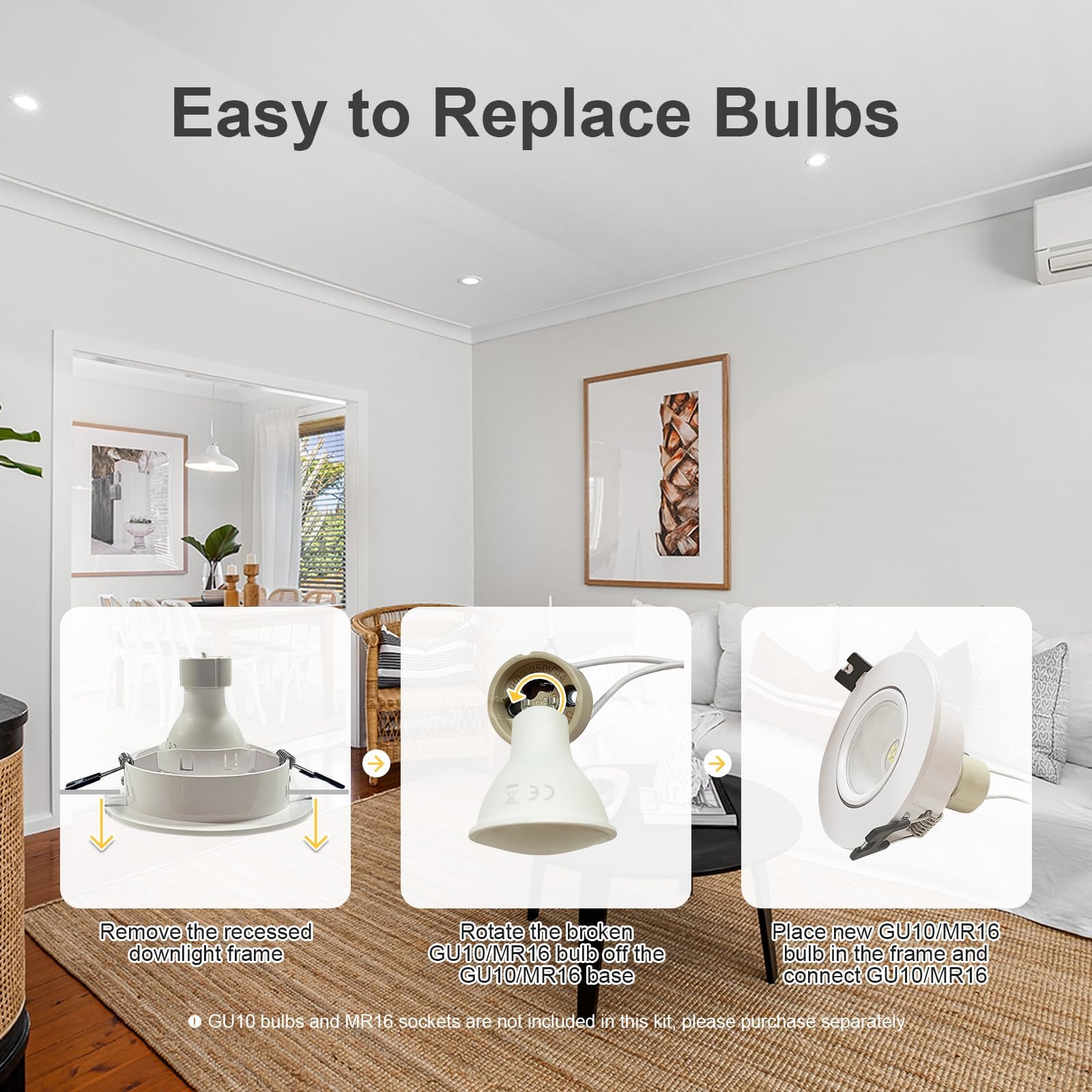 GY Ramka do reflektorów wpuszczanych GU10, biała ramka do downlightów z oprawką GU10, kąt nachylenia 30°, otwór Ø75 x 85 mm, otwór na LED do sufitu podwieszanego Opakowanie 12 sztuk