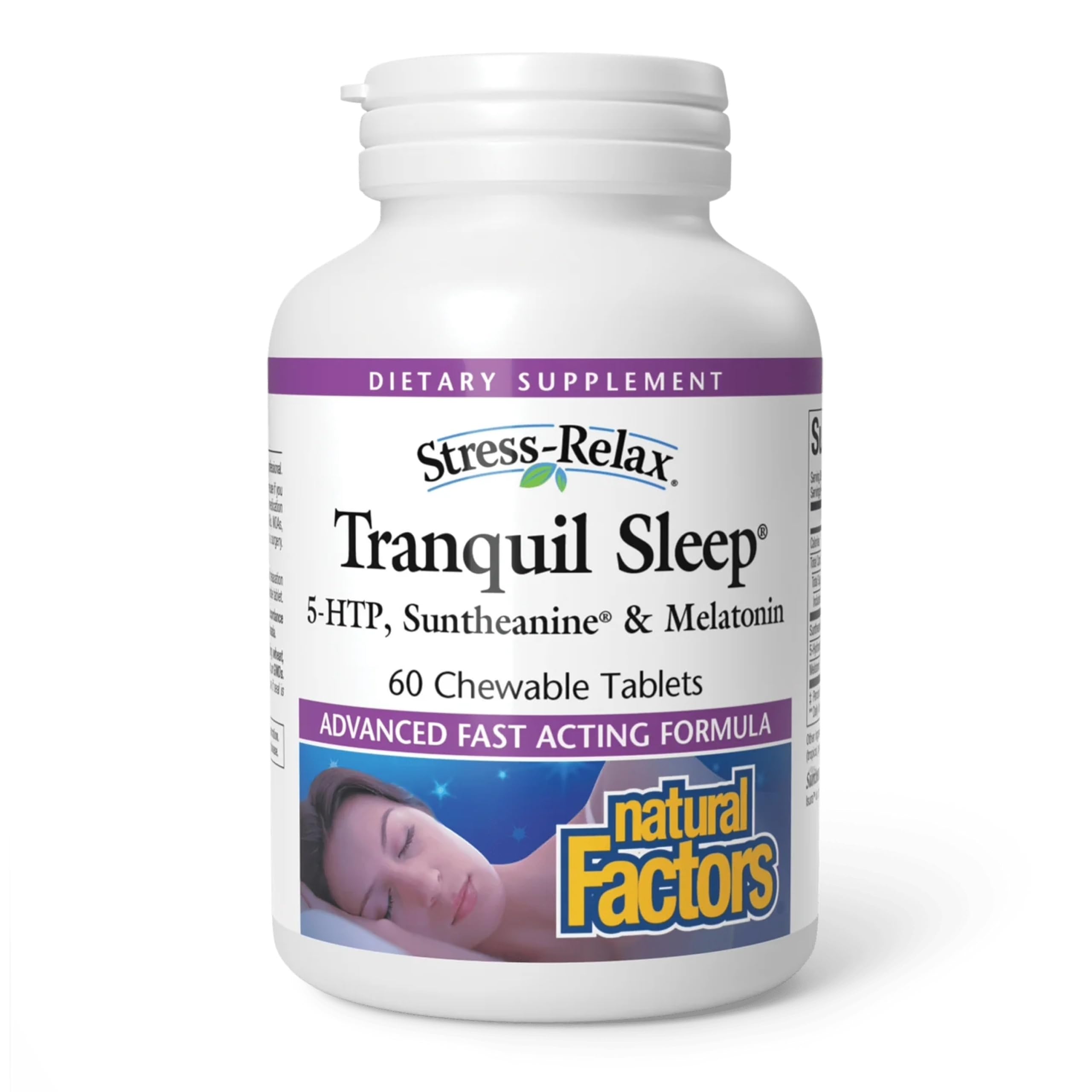 Natural Factors Tranquil Sleep with Melatonin, 5-HTP & L-Theanine, 60 Chews 60 Count (Pack of 1)
