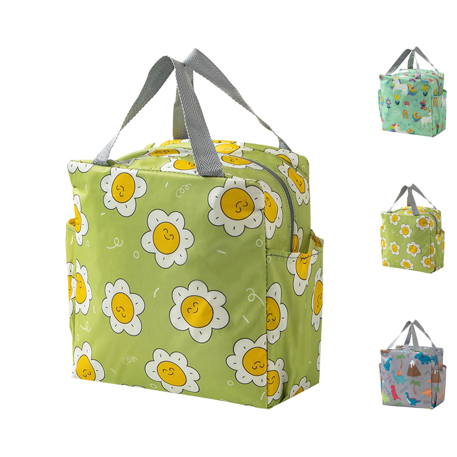 SUOXU Lunch Insulation Bag, Lunch Box Bag, Mini Waterproof Lunch Tote Bag (Green-Flower)