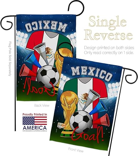 Miniatura 3 de GS192101-P3-02 Copa del Mundo de México Fútbol Intereses Deportes Impresiones Decorativas Vertical 13" x 18.5" Jardín Bandera Set Metal Colgador de