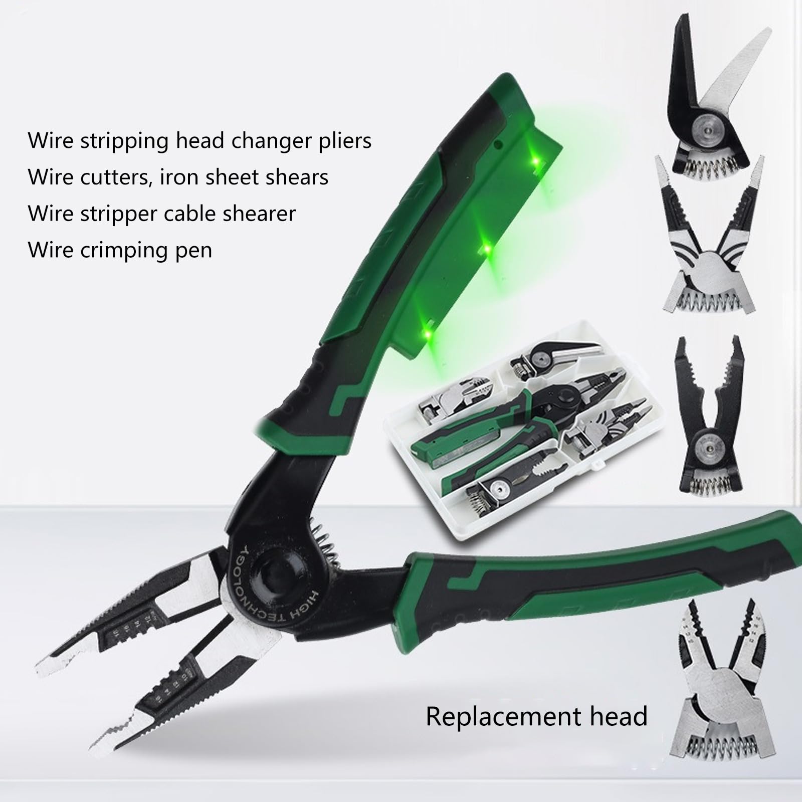 Alicates ergonómicos de cabeza intercambiable para prueba de voltajes, herramienta múltiple de aleación de acero con mango antideslizante para electricistas, alicates ergonómicos de mango