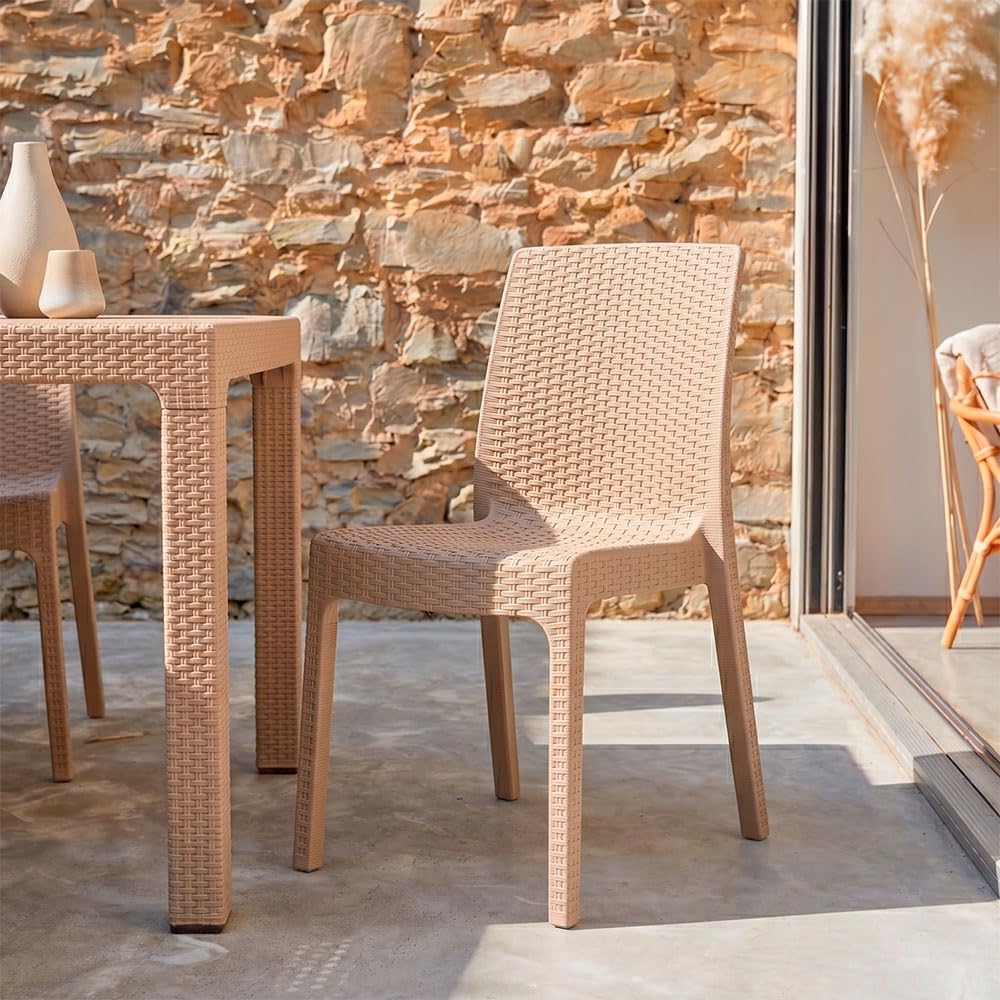 Omar & Amira Zestaw mebli ogrodowych rattan 130x75 cm stół i 4 krzesła Cappuccino