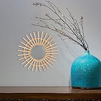 Vista 3 de ABOOFAN Espejo de ratán para colgar en la pared, marco de espejo de maquillaje, decoración artística de madera para sala de estar, dormitorio