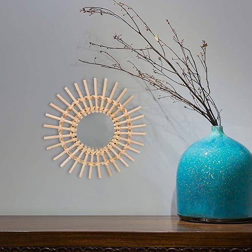 Miniatura 3 de ABOOFAN Espejo de ratán para colgar en la pared, marco de espejo de maquillaje, decoración artística de madera para sala de estar, dormitorio,
