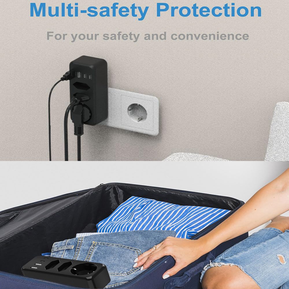 Multipresa Standard Europea, Multiforo, Presa Di Ricarica Usb Per Cellulare, Prolunga Con Protezione Da Sovratensioni Certificata Ce (5,4 X 4 X 16,8 Cm)