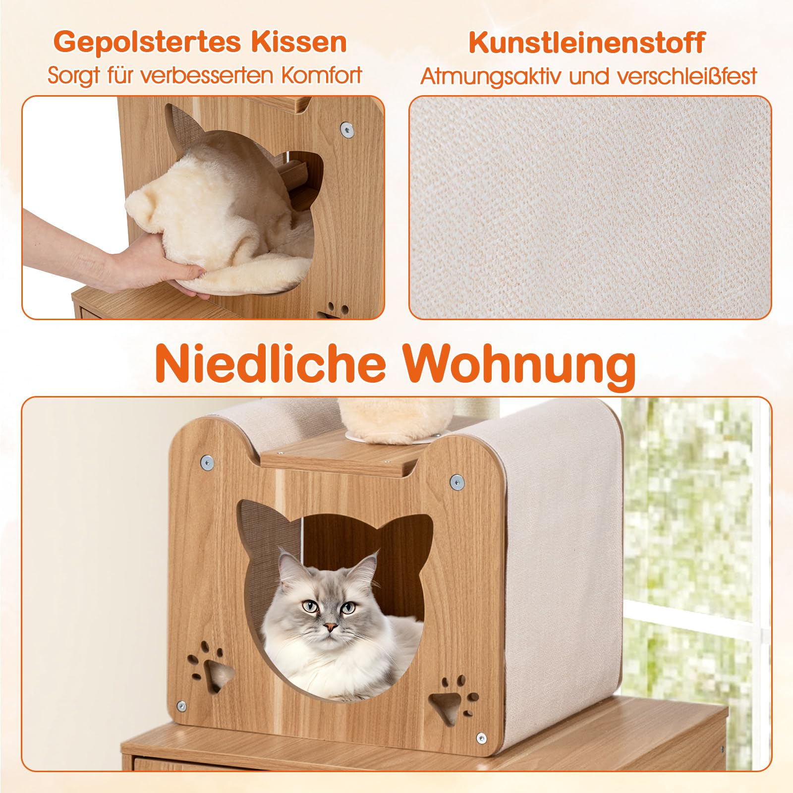 COSTWAY Kratzbaum deckenhoch, 257-276 cm, von Boden bis Decke, Katzenbaum mit Katzenhaus, Katzenkratzbaum hoch, Kletterbaum mit Plattformen, Raumkapsel, Sisal-Kratzstamm & Seil, Holz, Braun
